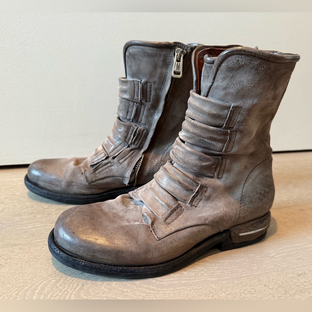 A.S.98 Weathered Gray Leather Ankle Boots Size 36 (US 6) Excellent Condition